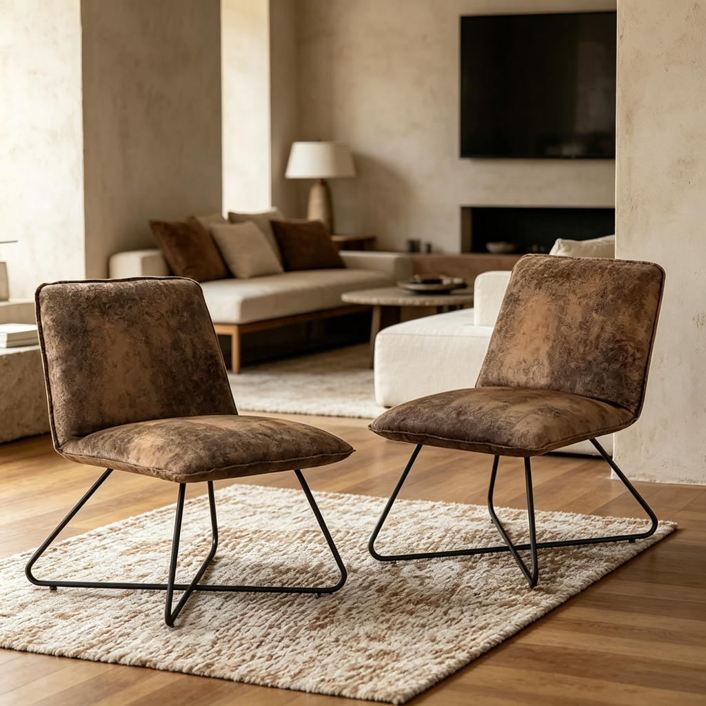 Fauteuil d'appoint en similicuir style Mid-century avec dossier réglable, lot de 2