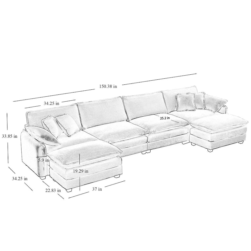 Canapé modulable en velours côtelé en forme de U