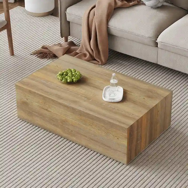 Table basse moderne en MDF, motifs de texture couleur bois clair, élégante