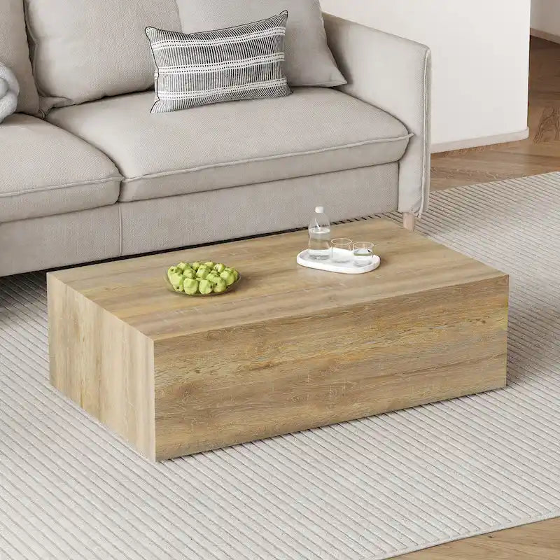 Table basse moderne en MDF, motifs de texture couleur bois clair, élégante