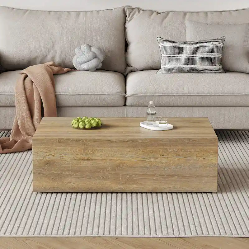Table basse moderne en MDF, motifs de texture couleur bois clair, élégante