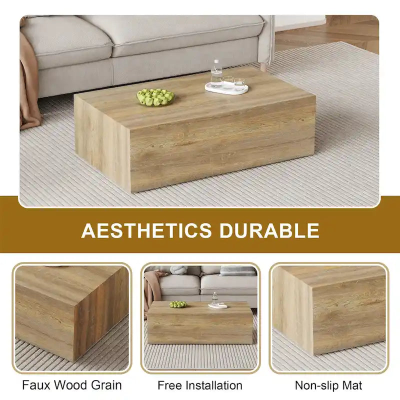 Table basse moderne en MDF, motifs de texture couleur bois clair, élégante