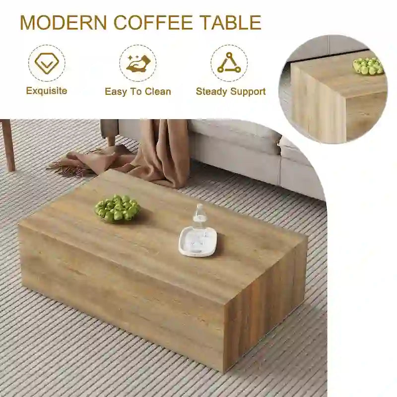 Table basse moderne en MDF, motifs de texture couleur bois clair, élégante