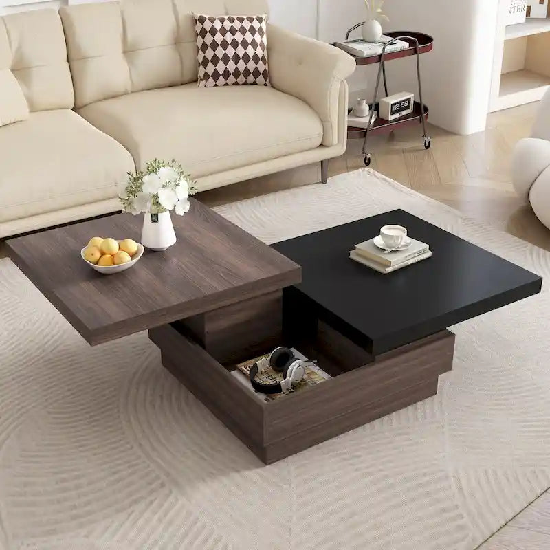 Table basse carrée à 2 niveaux, design moderne