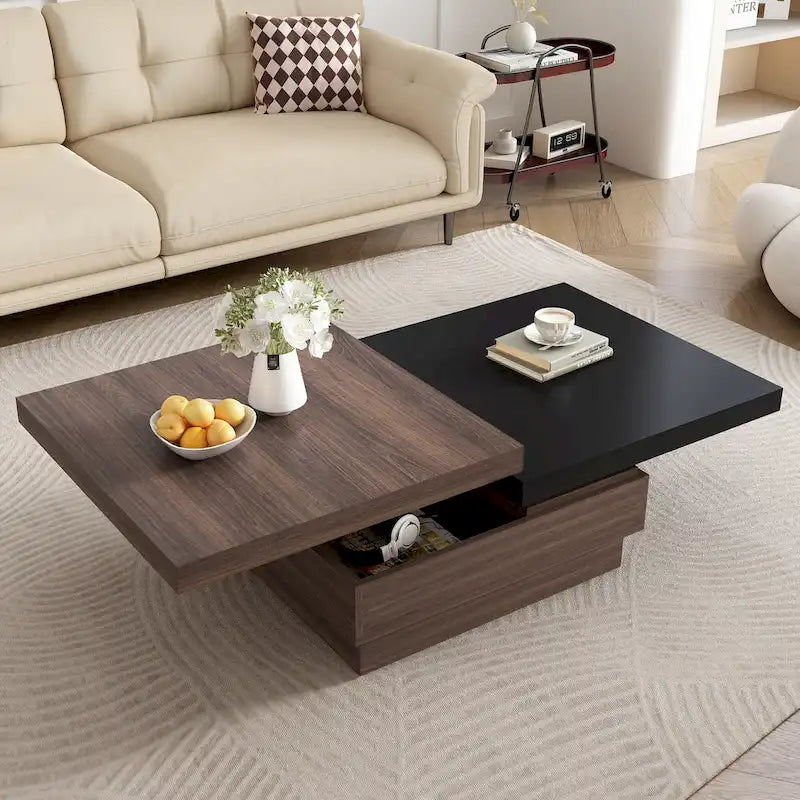 Table basse carrée à 2 niveaux, design moderne