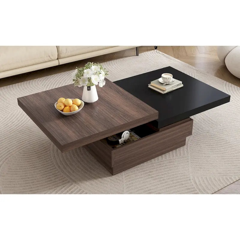 Table basse carrée à 2 niveaux, design moderne