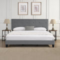Lit plateforme King Size rembourré avec tête de lit en tissu lin capitonné