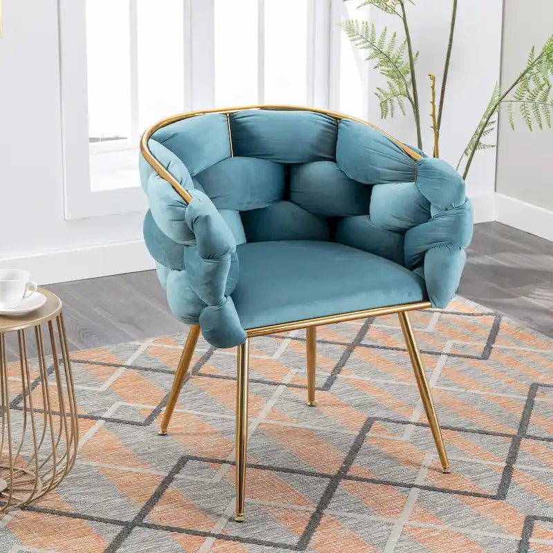 Fauteuil d'appoint moderne bleu de 73 cm, revêtu de velours