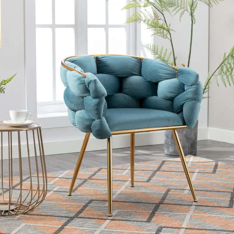 Fauteuil d'appoint moderne bleu de 73 cm, revêtu de velours
