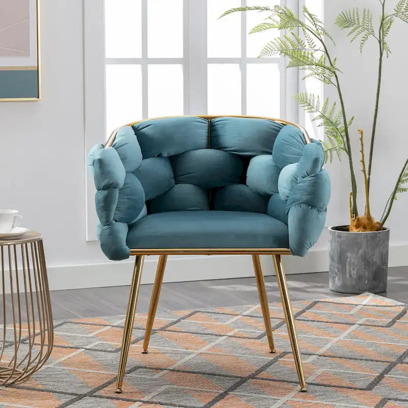 Fauteuil d'appoint moderne bleu de 73 cm, revêtu de velours