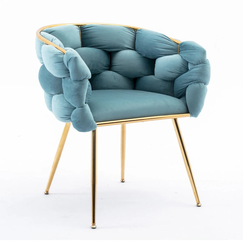 Fauteuil d'appoint moderne bleu de 73 cm, revêtu de velours