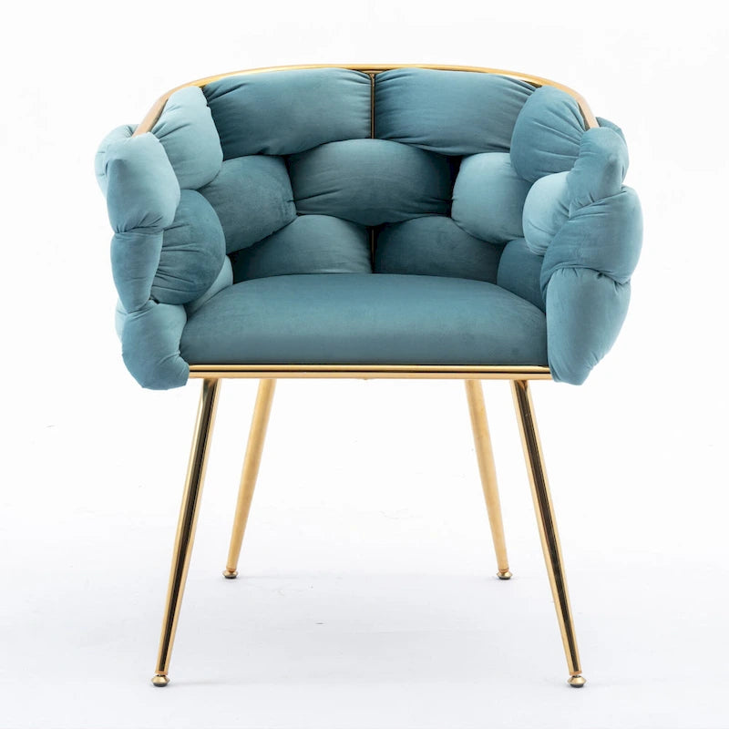 Fauteuil d'appoint moderne bleu de 73 cm, revêtu de velours