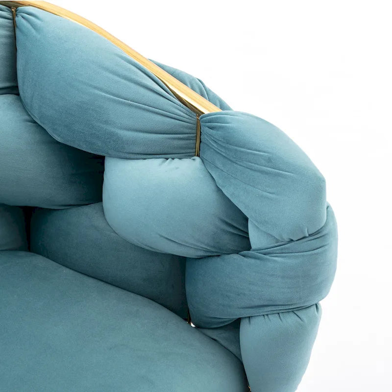 Fauteuil d'appoint moderne bleu de 73 cm, revêtu de velours