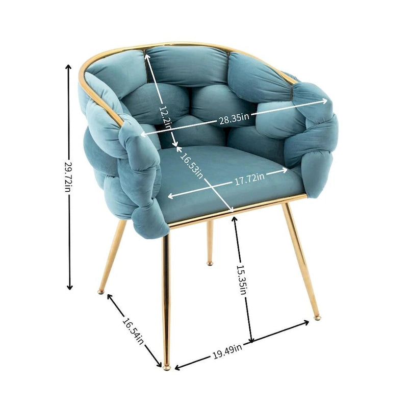 Fauteuil d'appoint moderne bleu de 73 cm, revêtu de velours