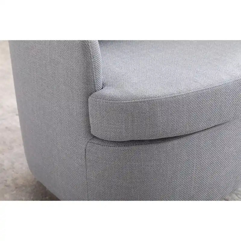 Fauteuil d'appoint pivotant moderne bleu clair 30.3 rembourré avec base ronde en bois massif marron