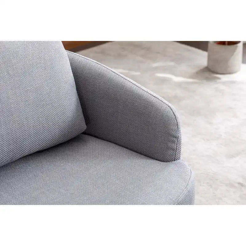 Fauteuil d'appoint pivotant moderne bleu clair 30.3 rembourré avec base ronde en bois massif marron