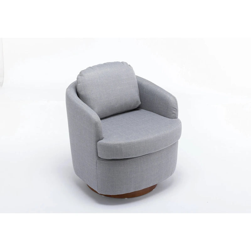 Fauteuil d'appoint pivotant moderne bleu clair 30.3 rembourré avec base ronde en bois massif marron