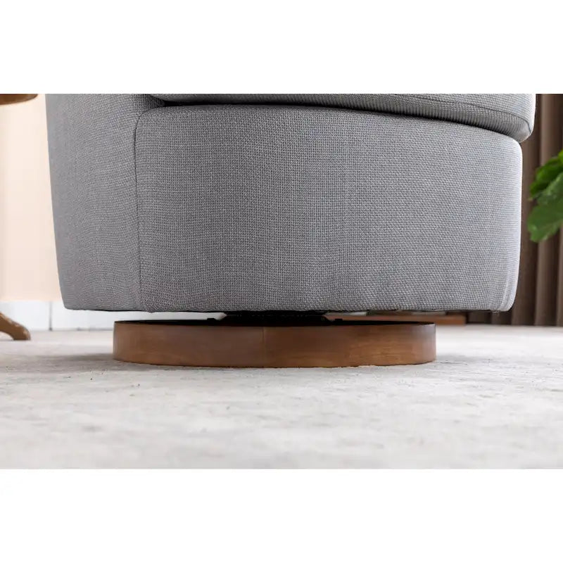 Fauteuil d'appoint pivotant moderne bleu clair 30.3 rembourré avec base ronde en bois massif marron