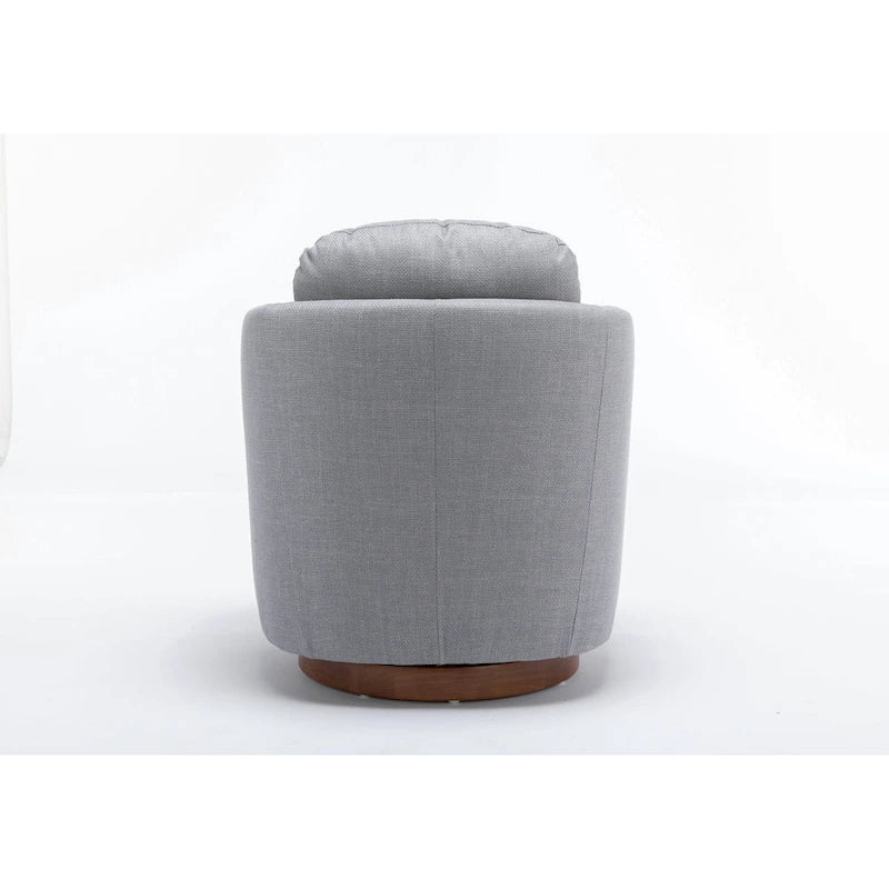 Fauteuil d'appoint pivotant moderne bleu clair 30.3 rembourré avec base ronde en bois massif marron