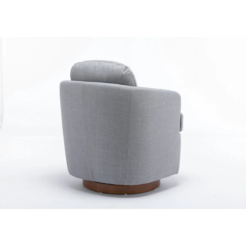Fauteuil d'appoint pivotant moderne bleu clair 30.3 rembourré avec base ronde en bois massif marron
