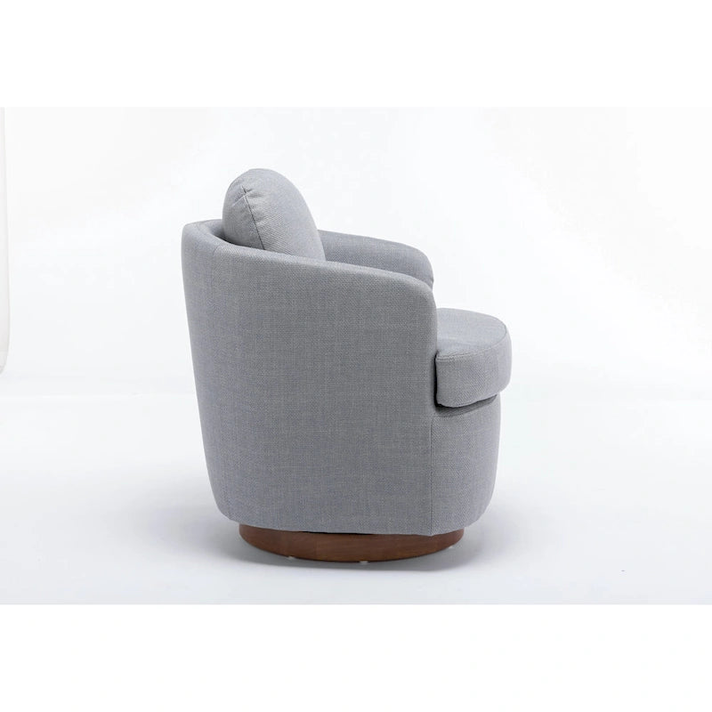 Fauteuil d'appoint pivotant moderne bleu clair 30.3 rembourré avec base ronde en bois massif marron