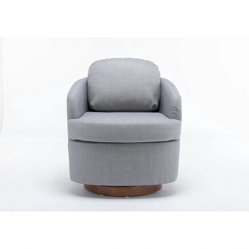 Fauteuil d'appoint pivotant moderne bleu clair 30.3 rembourré avec base ronde en bois massif marron
