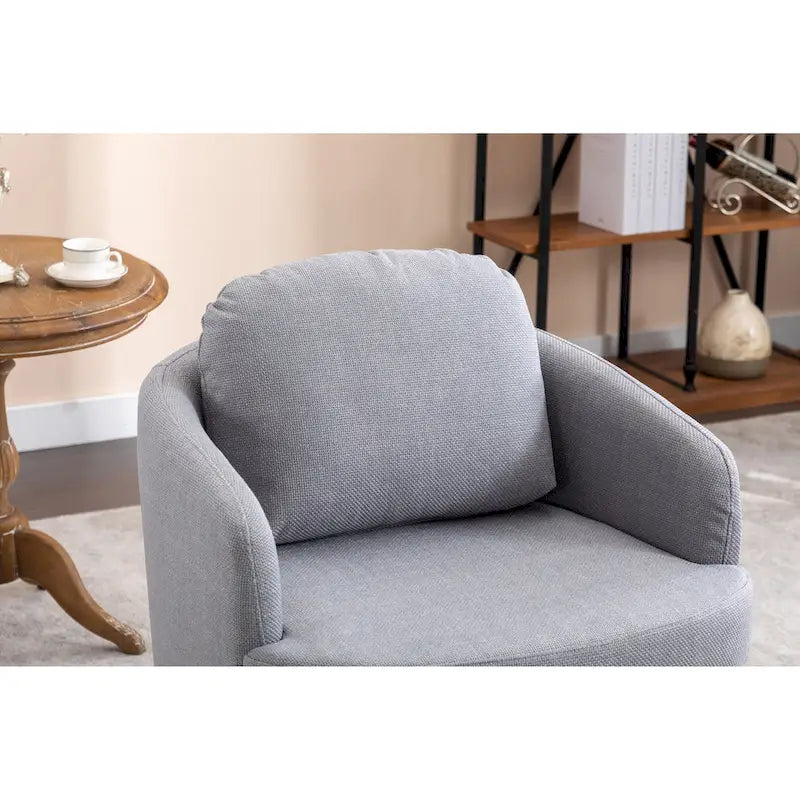 Fauteuil d'appoint pivotant moderne bleu clair 30.3 rembourré avec base ronde en bois massif marron