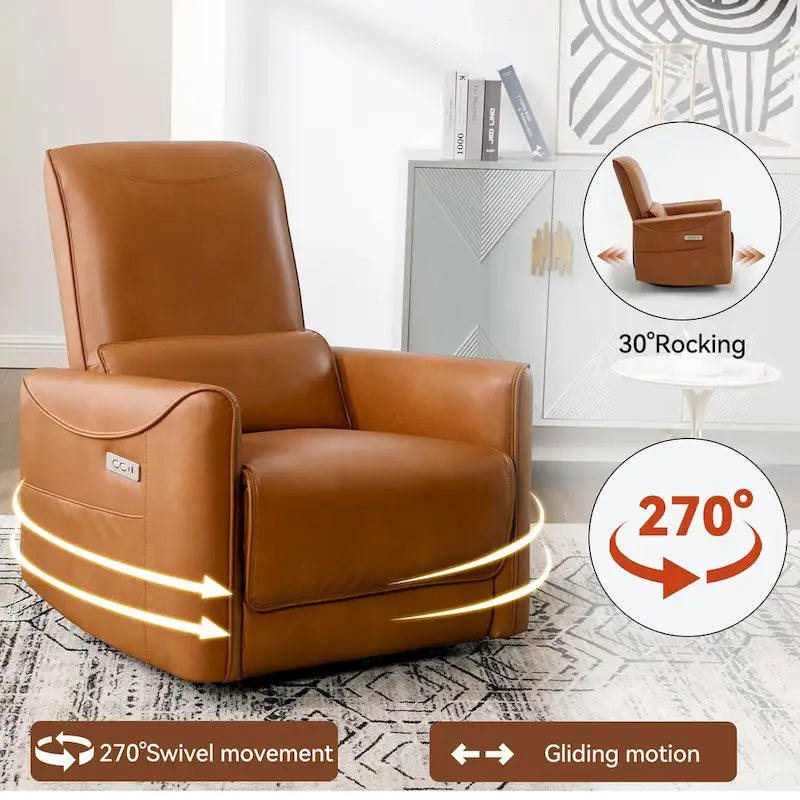 Fauteuil inclinable électrique ergonomique marron avec fonction pivotante, basculante et ports USB