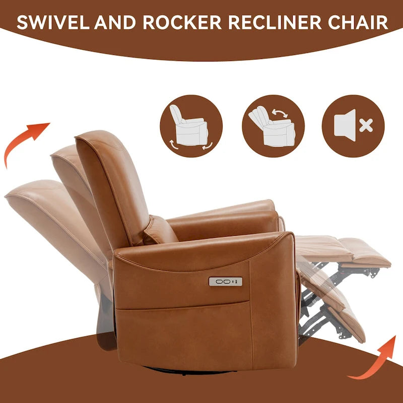 Fauteuil inclinable électrique ergonomique marron avec fonction pivotante, basculante et ports USB