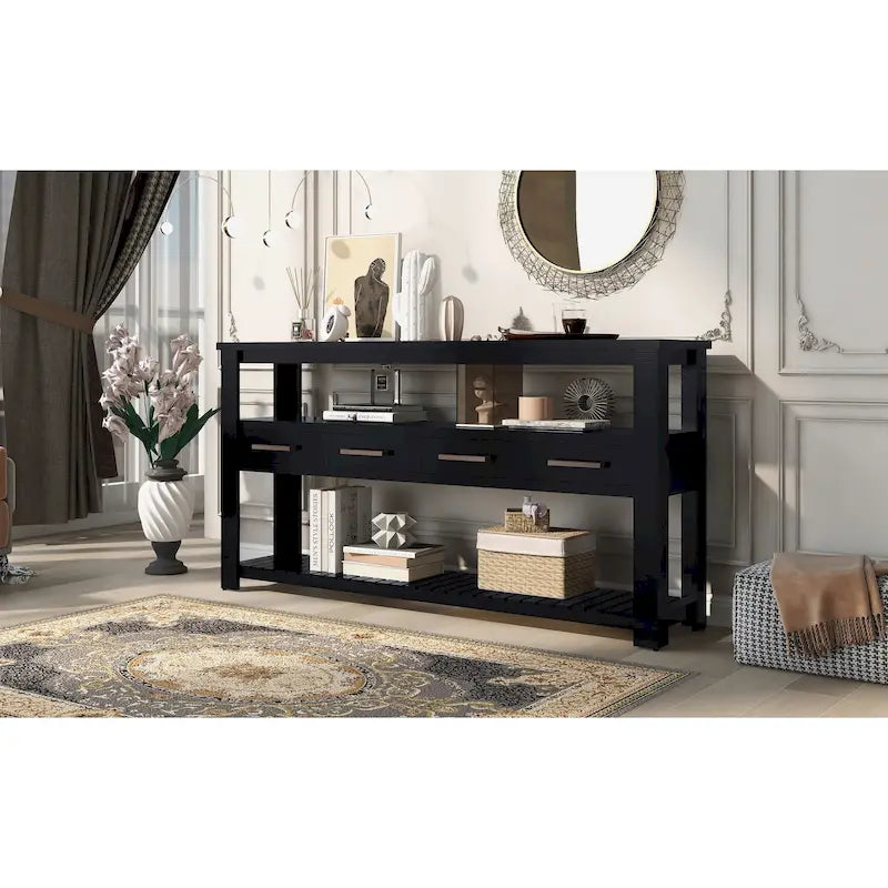 62,2 Table console moderne avec 4 tiroirs et 2 étagères