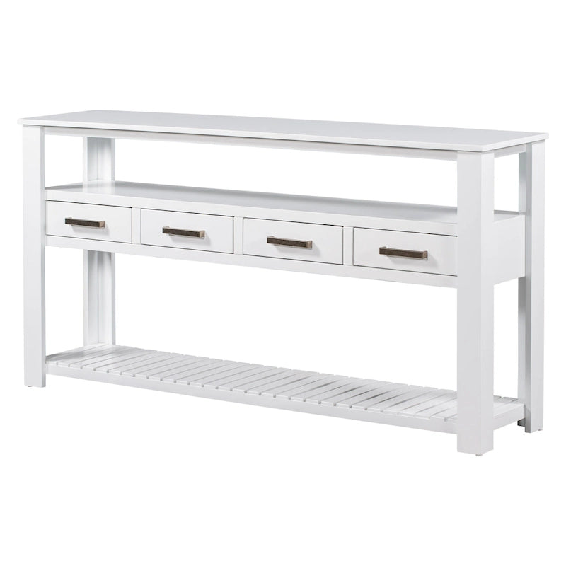 62,2 Table console moderne avec 4 tiroirs et 2 étagères