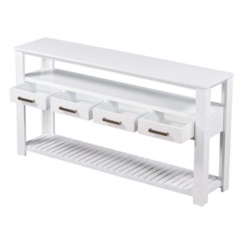 62,2 Table console moderne avec 4 tiroirs et 2 étagères