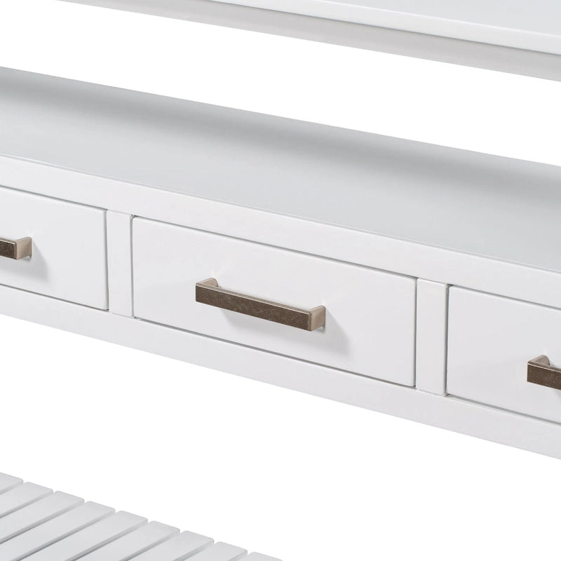 62,2 Table console moderne avec 4 tiroirs et 2 étagères