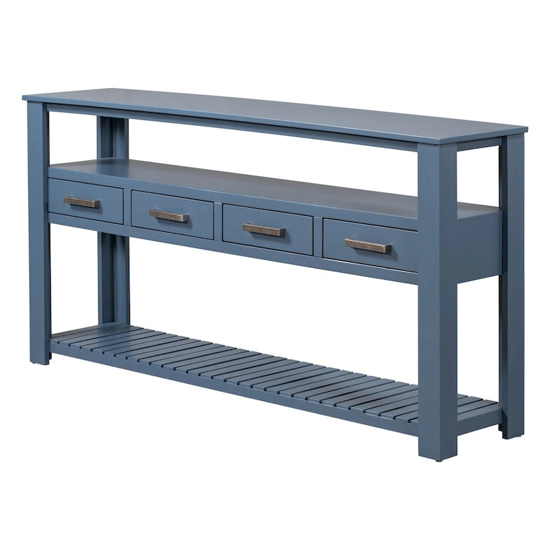 62,2 Table console moderne avec 4 tiroirs et 2 étagères