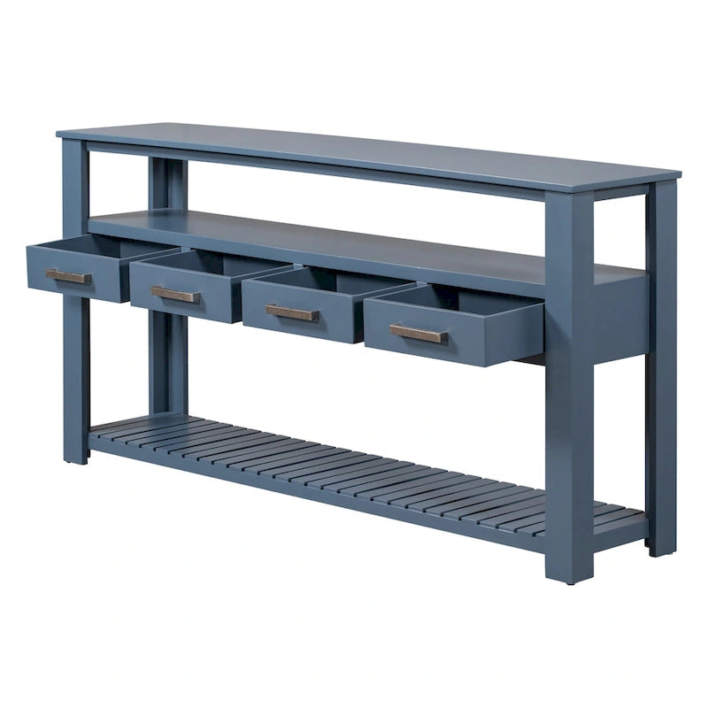 62,2 Table console moderne avec 4 tiroirs et 2 étagères
