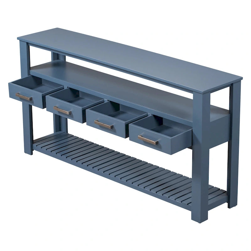 62,2 Table console moderne avec 4 tiroirs et 2 étagères