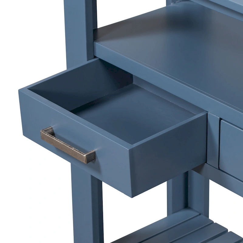 62,2 Table console moderne avec 4 tiroirs et 2 étagères
