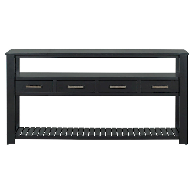62,2 Table console moderne avec 4 tiroirs et 2 étagères
