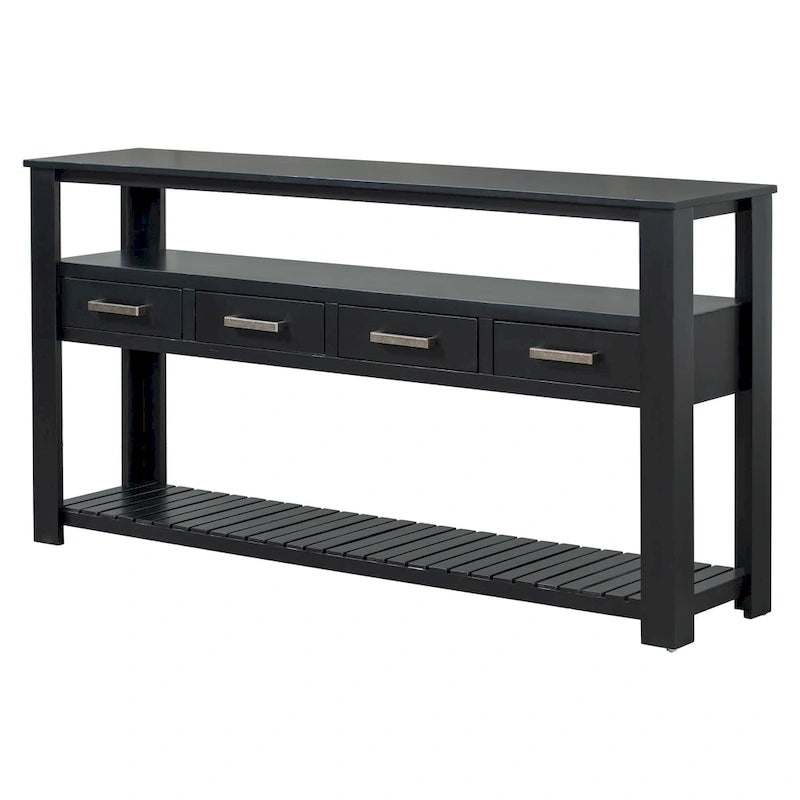62,2 Table console moderne avec 4 tiroirs et 2 étagères