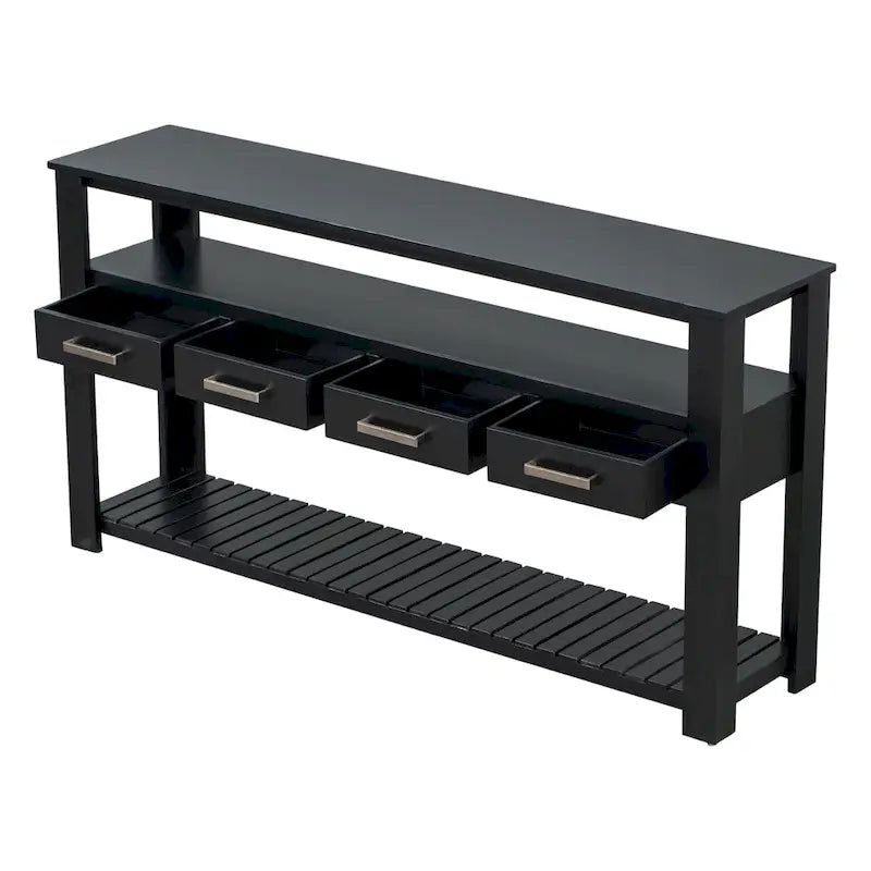 62,2 Table console moderne avec 4 tiroirs et 2 étagères