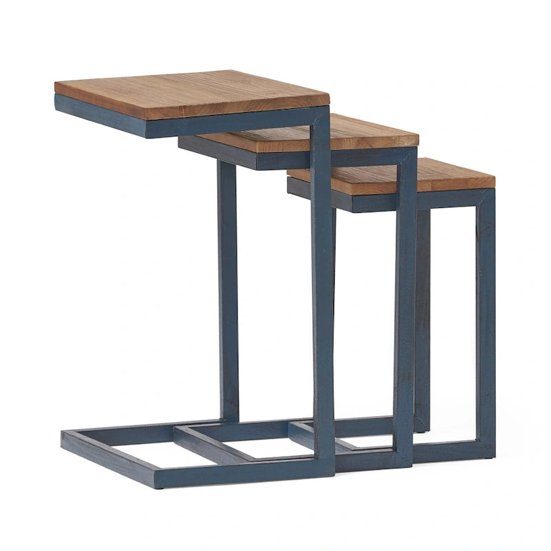 Tables gigognes en sapin de style industriel moderne (lot de 3)