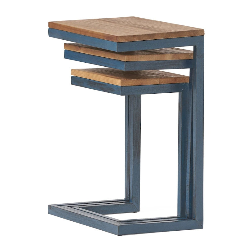 Tables gigognes en sapin de style industriel moderne (lot de 3)