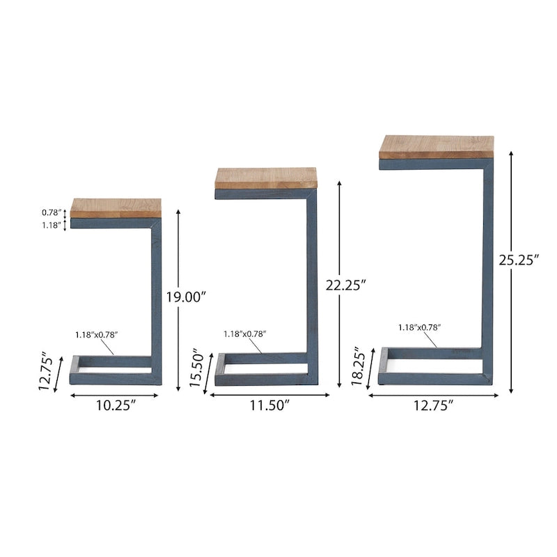 Tables gigognes en sapin de style industriel moderne (lot de 3)