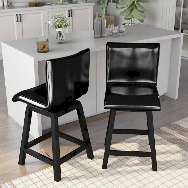 Tabourets de bar pivotants noirs modernes (Lot de 2)