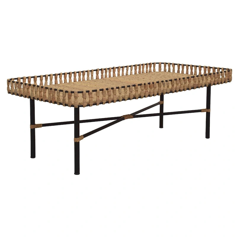 Table basse artisanale en rotin naturel et fer