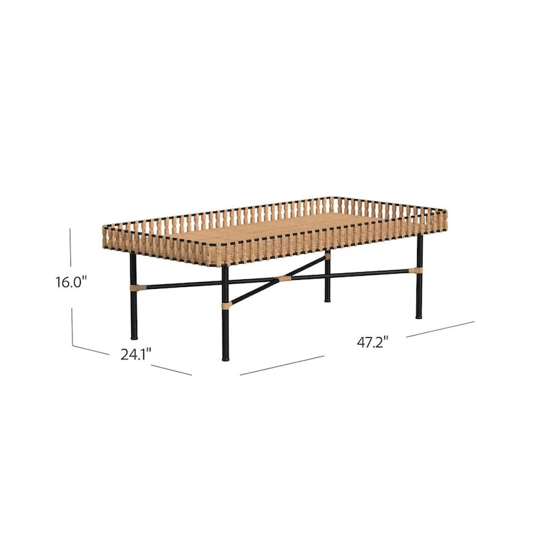 Table basse artisanale en rotin naturel et fer