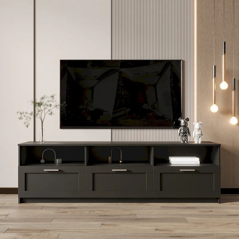Meuble TV moderne minimaliste de 80 pouces, meuble TV avec casier ouvert pour salon et chambre