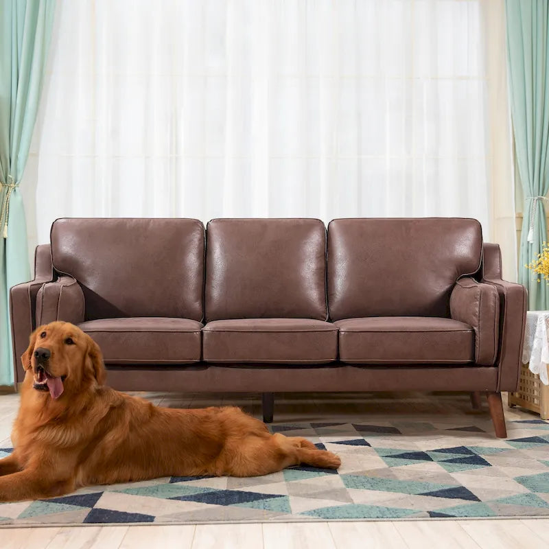 Causeuse en cuir Mid-Century avec coussin rembourré de 5,9 po