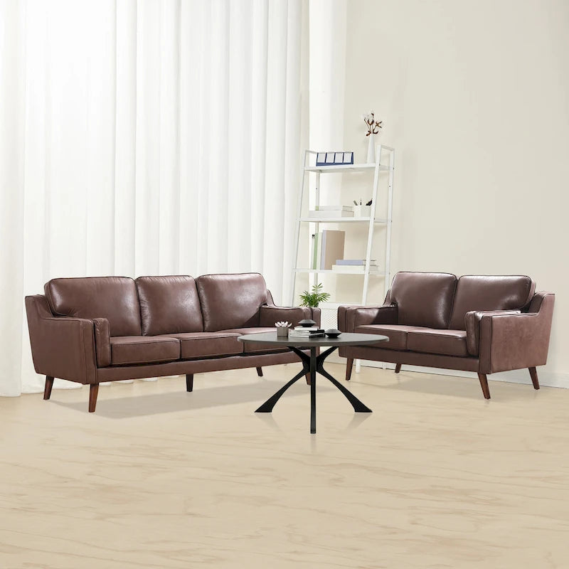 Causeuse en cuir Mid-Century avec coussin rembourré de 5,9 po