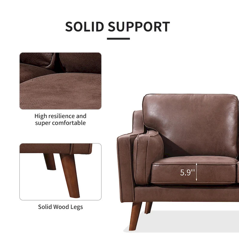 Causeuse en cuir Mid-Century avec coussin rembourré de 5,9 po